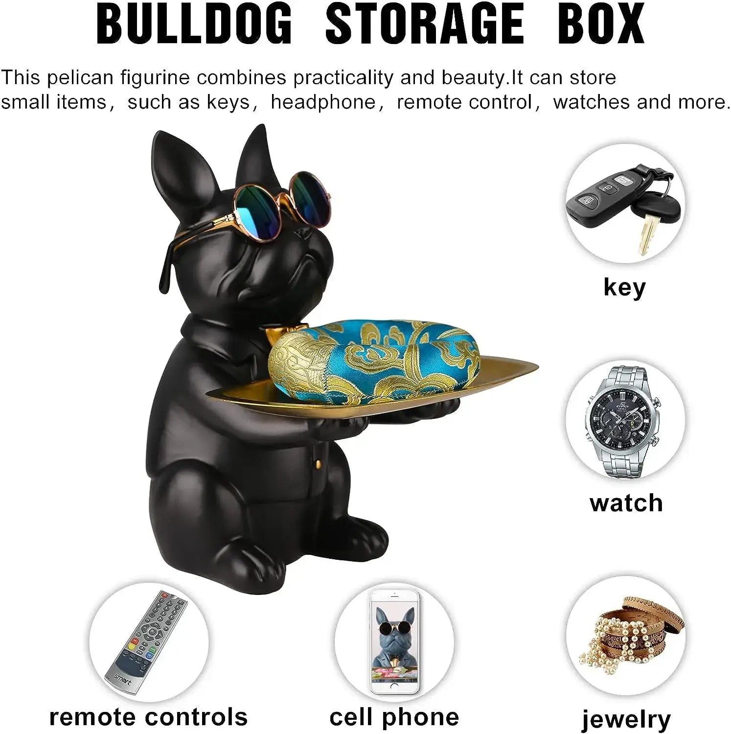 Resin Bulldog Desk Storage Tray Statue