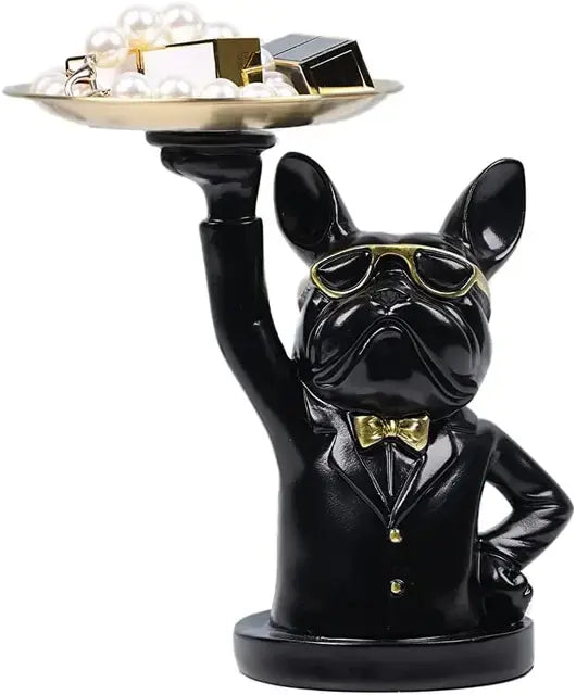 Resin Bulldog Desk Storage Tray Statue