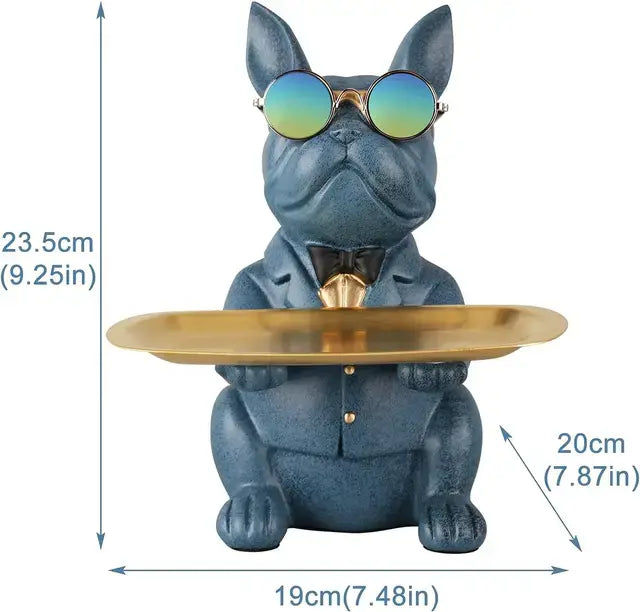 Resin Bulldog Desk Storage Tray Statue